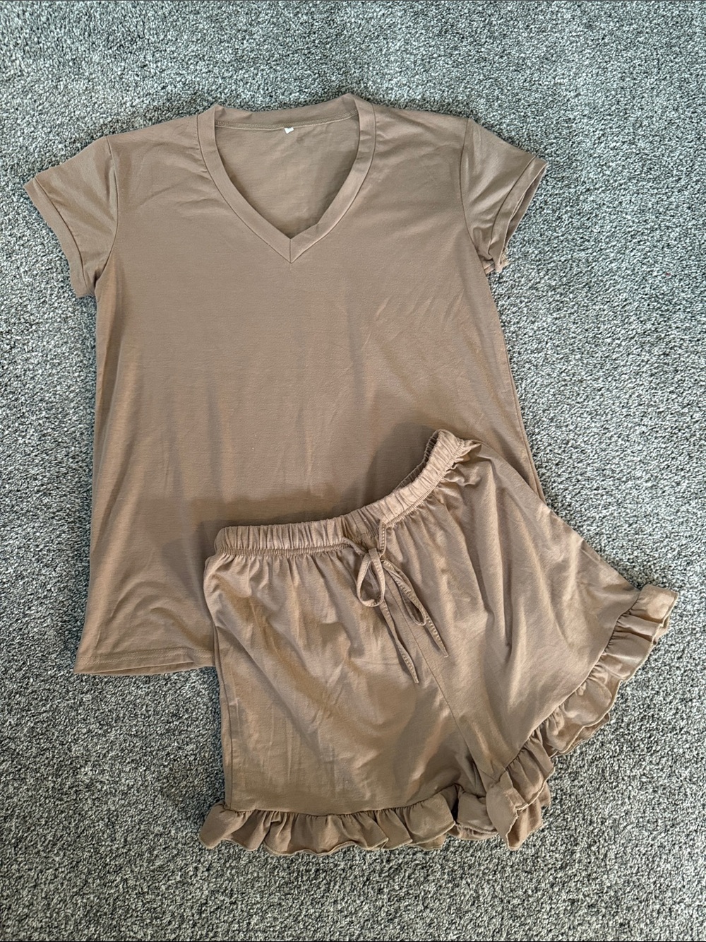 Women's V-Neck Short Sleeve Lounge Set - Tan